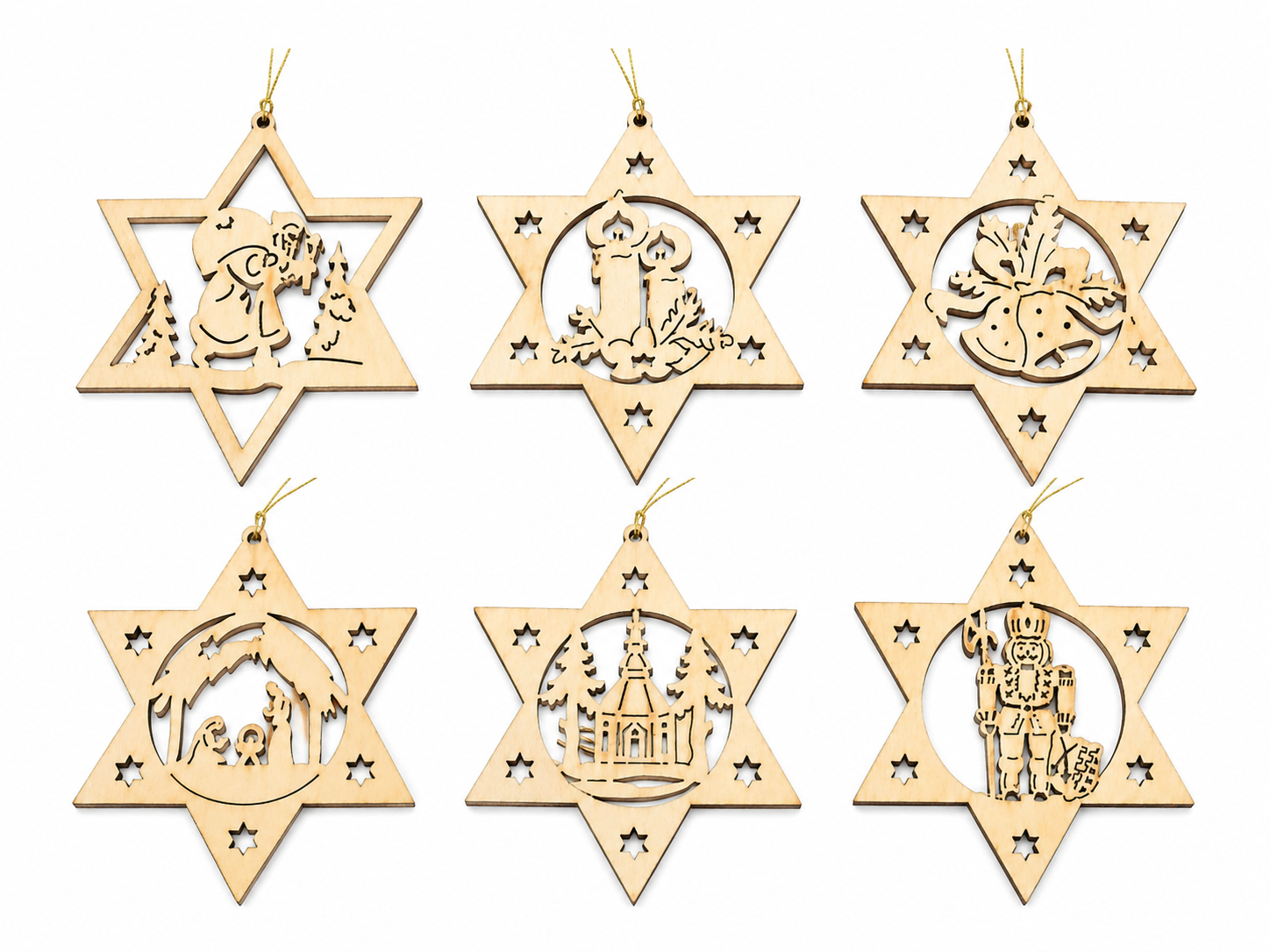 Colección de Estrellas Navideñas de Madera S/6
