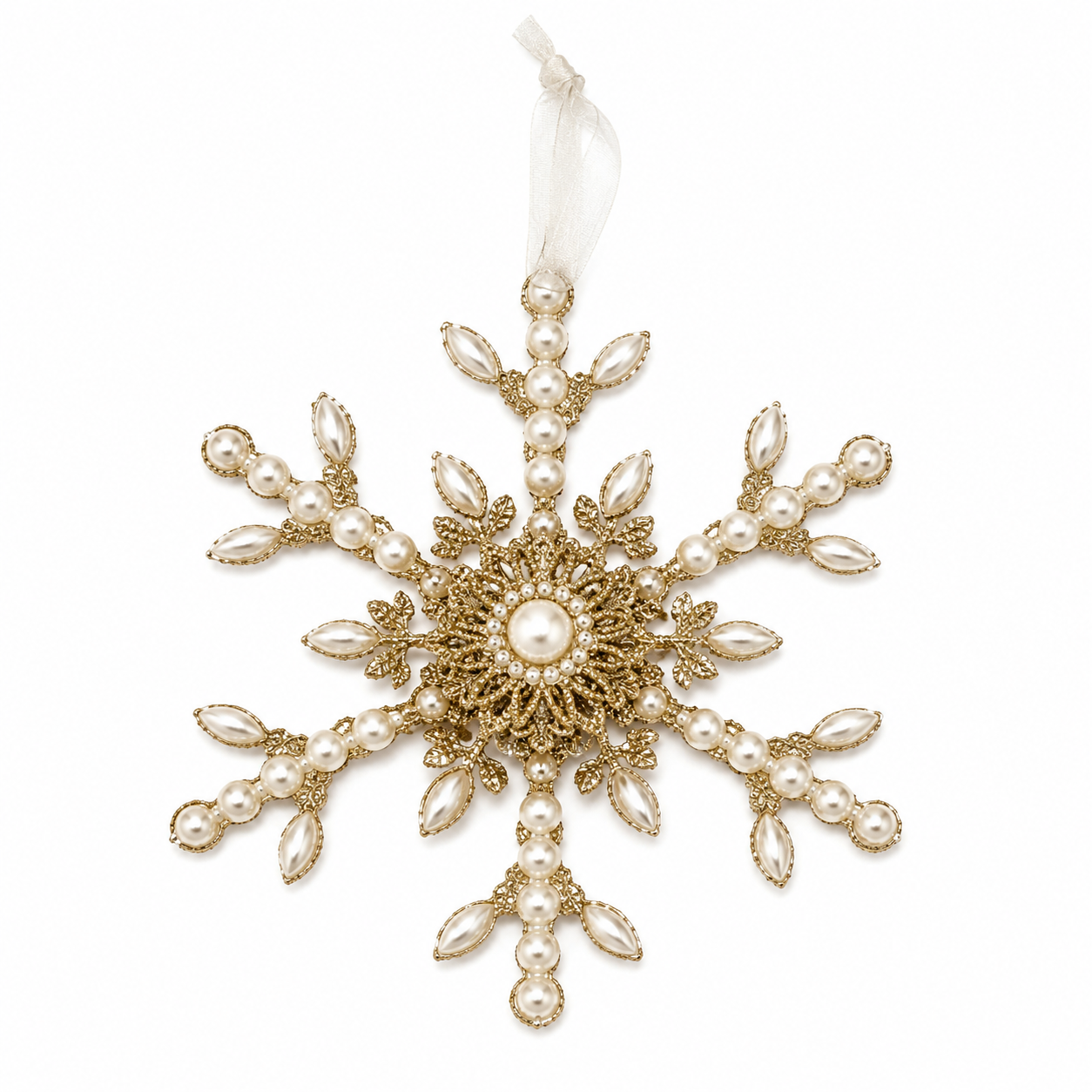 Gilver Glitter & Pearl Snowflake Ornament