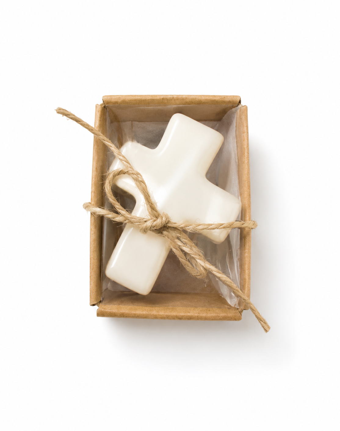 Cruz de Cerámica Blanca en Caja Kraft