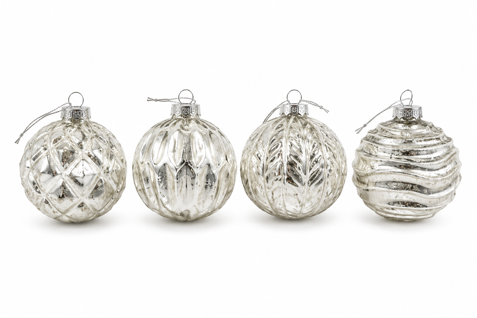 Caja de 12 Ornament - Small Cristal Ball - White Pearl & Silver