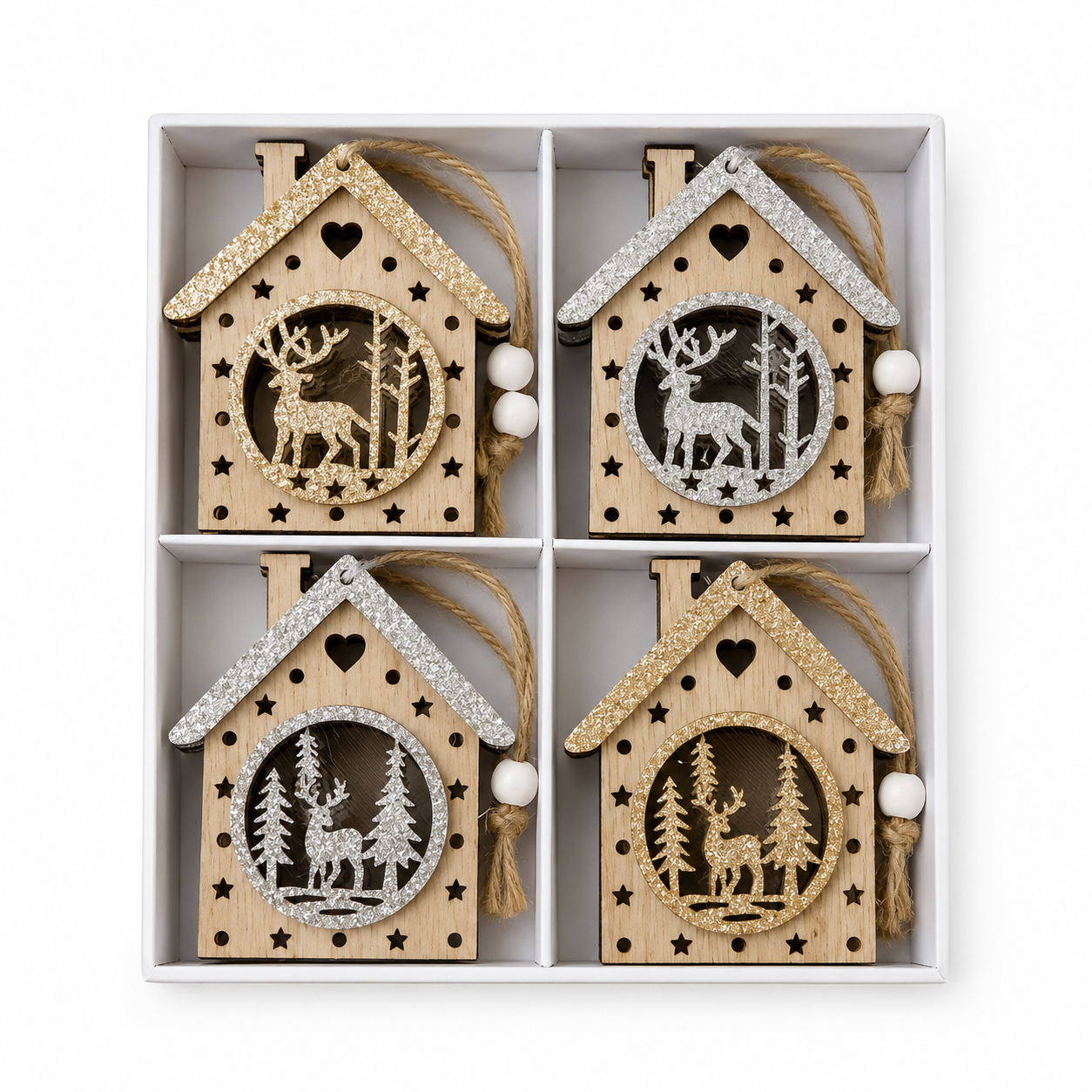 Set de Casas De Madera Navideñas con Reno