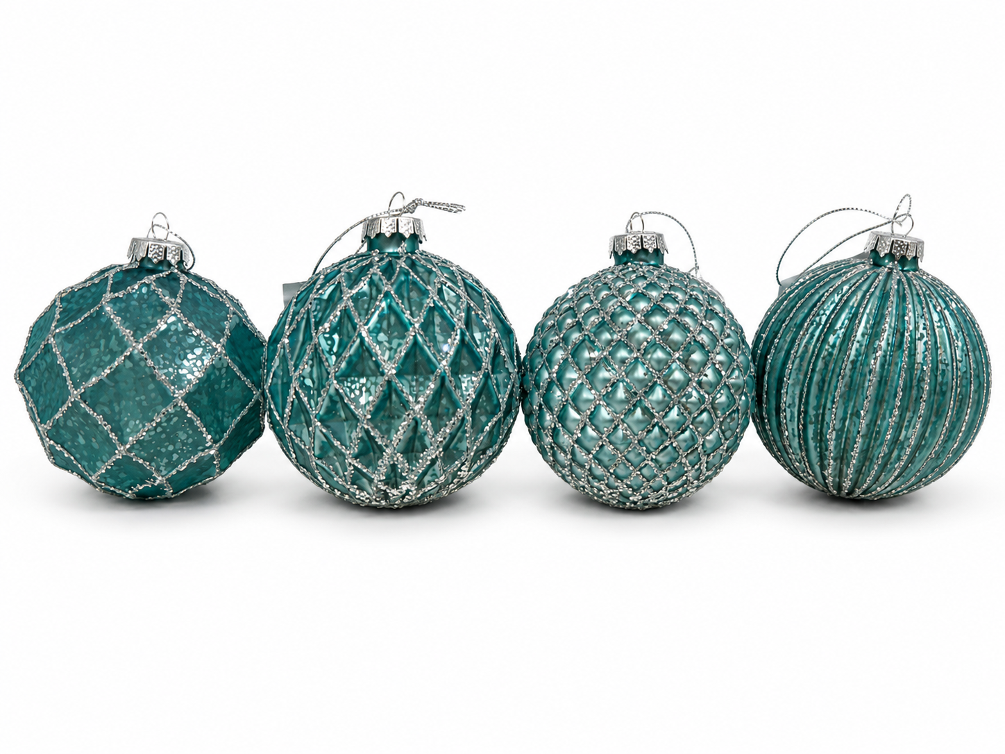 Ornament - Small Cristal Ball - Blue & Silver Frost Set Of 4