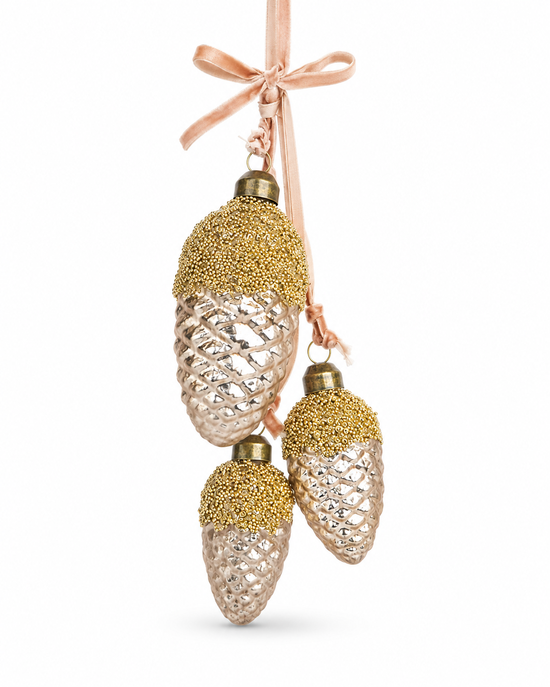 Set Ornamentos Pinecone Champagne