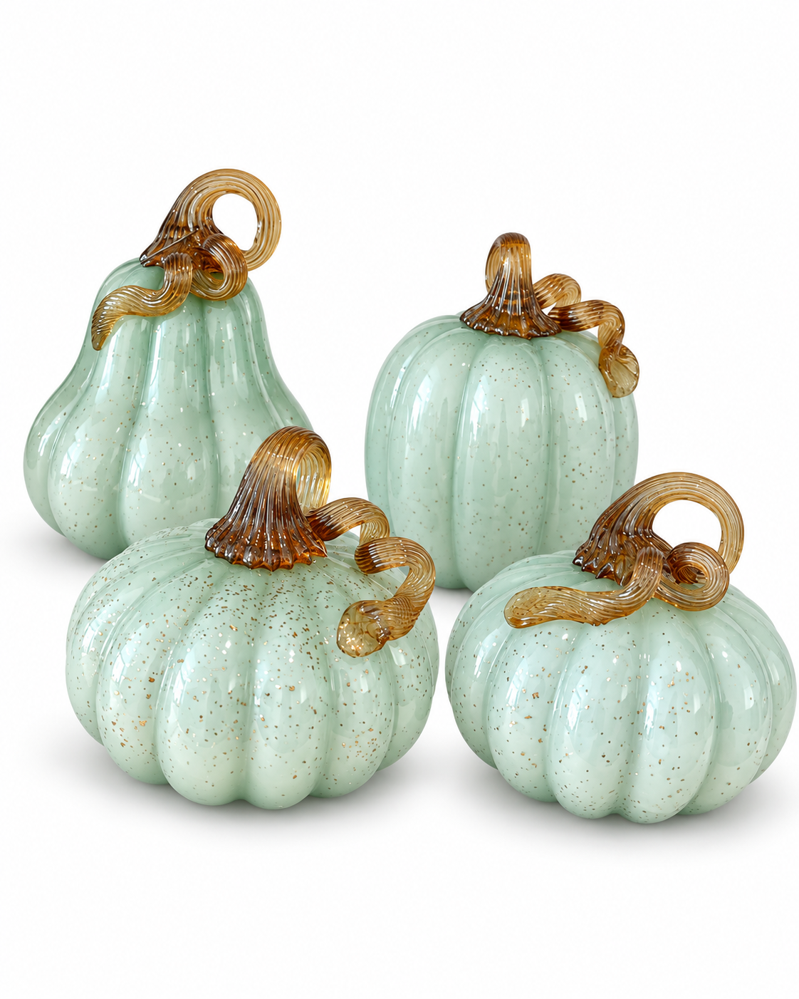 Set de Cuatro Calabazas de Vidrio en Color Verde Menta