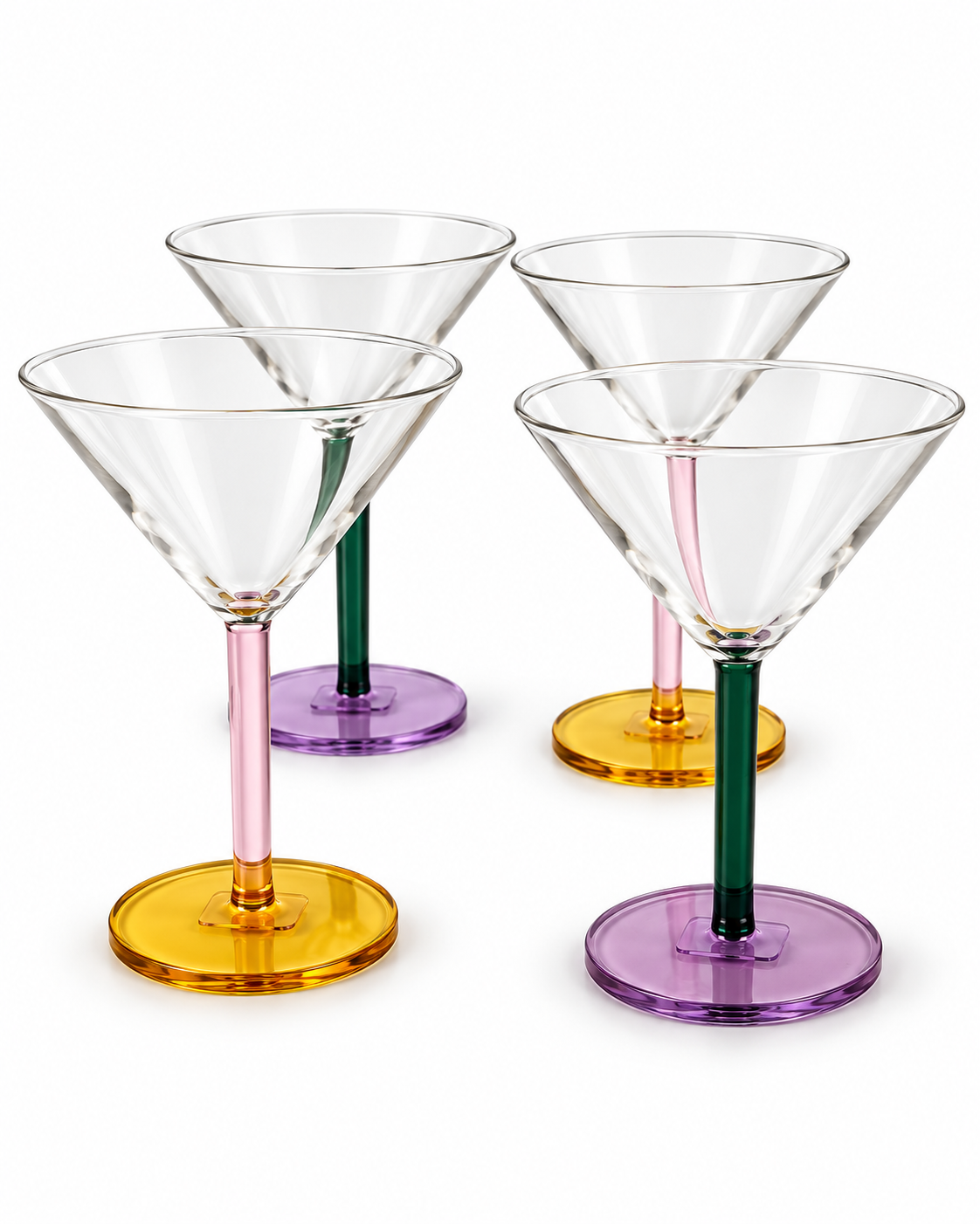 Set de 4 Copas Martini con Base en Color Lavanda y Naranja