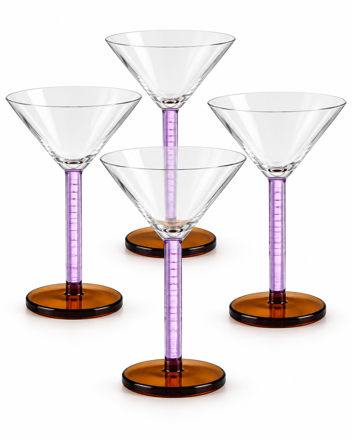 Set de 4 Copas Martini Elegantes con Detalle Bicolor