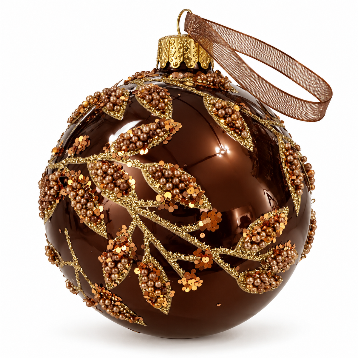 Brown & Gold Leave Ornament Ball