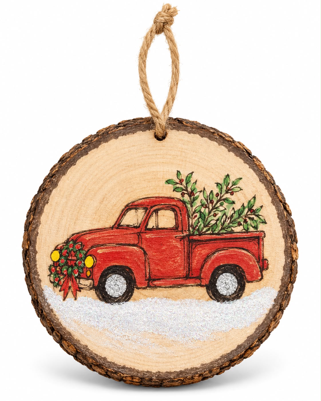 Adorno Navideño de Madera con Guagua Roja | Rustic Christmas Bus Ornament