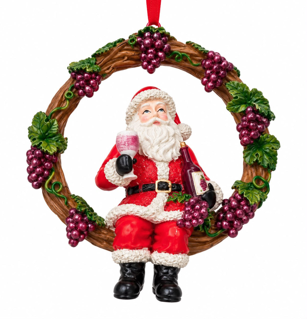 Ornamento Navideño Santa Wine Wreath- Uvas Burgundy
