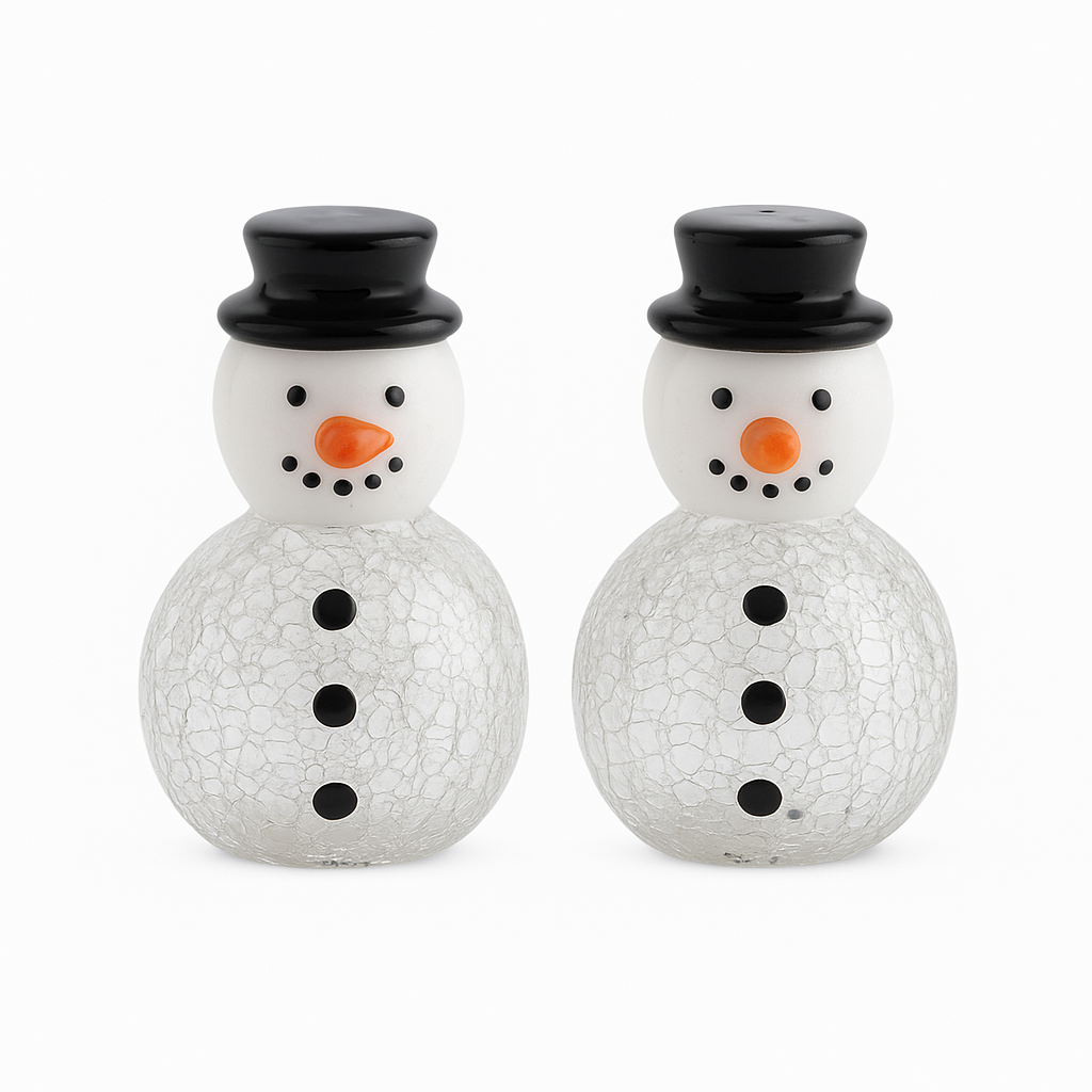 Set de Saleros Navideños de Cristal en forma de Muñeco de Nieve – 2 piezas