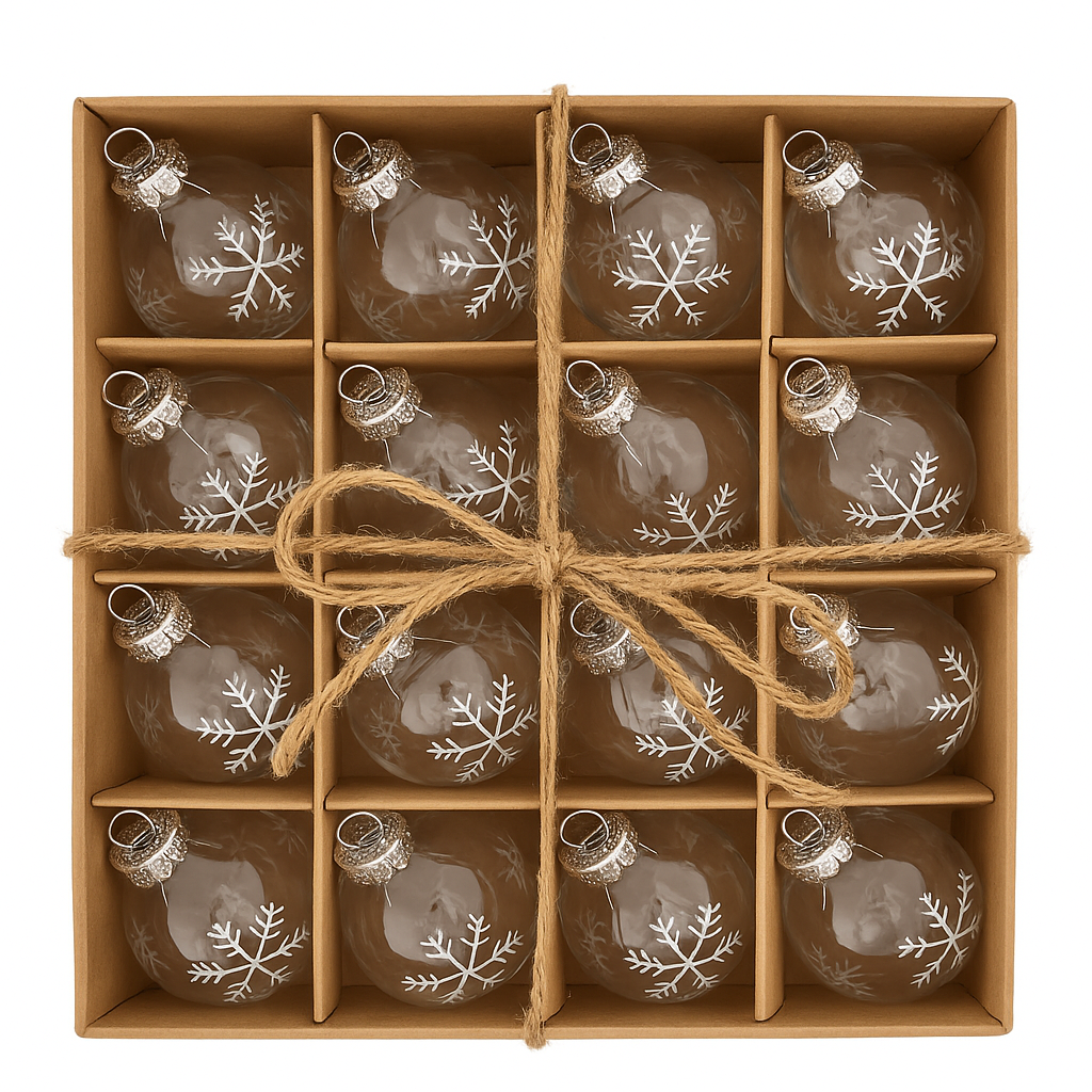 Set de 12 Esferas de Cristal con Copos de Nieve | Clear Glass Snowflake Ornament Set