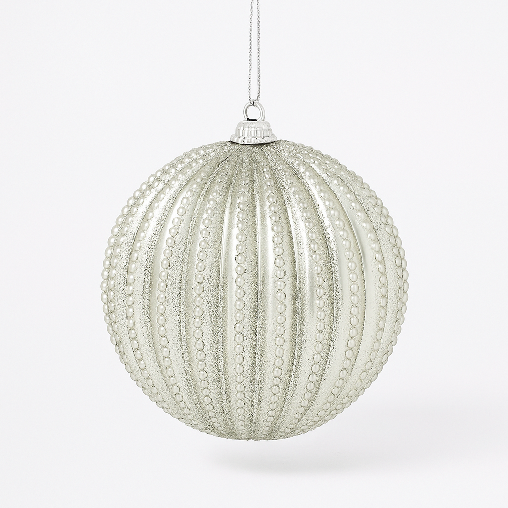 Esfera Grande con Detalle de Perlas y Brillo Plata