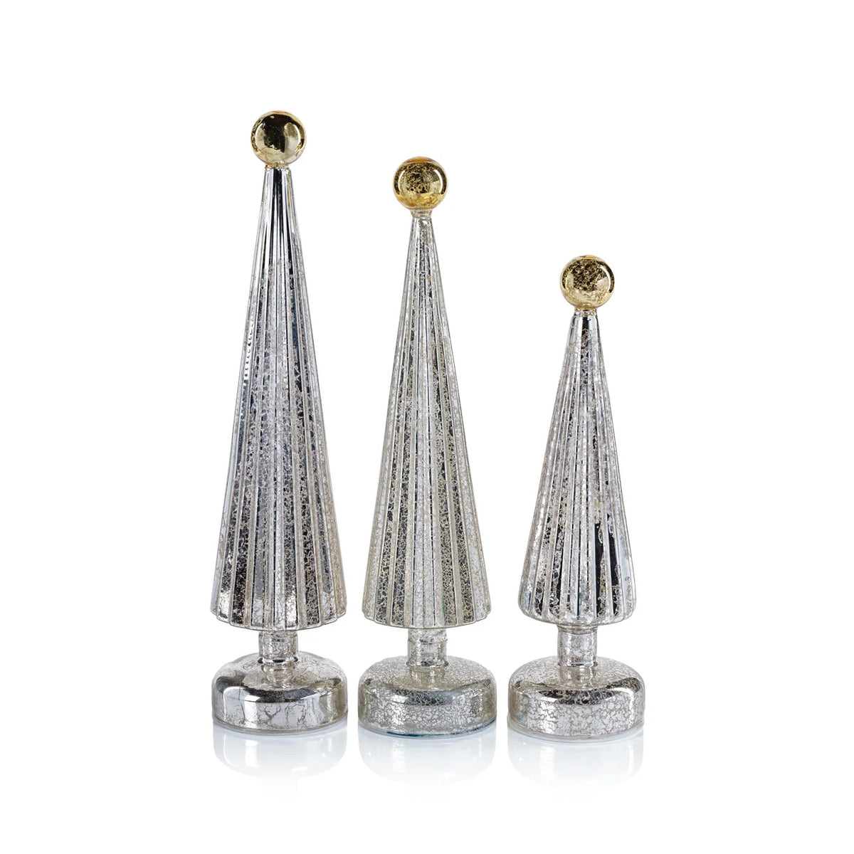 Silver & Gold LED Christmas Trees · Set of 3