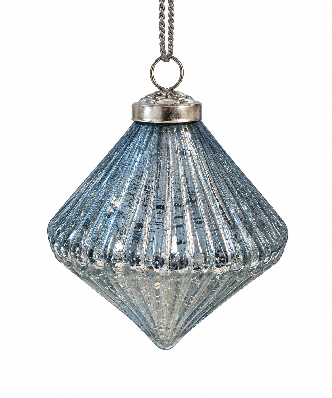 Icy Blue Ribbed Glass Finial Ornament