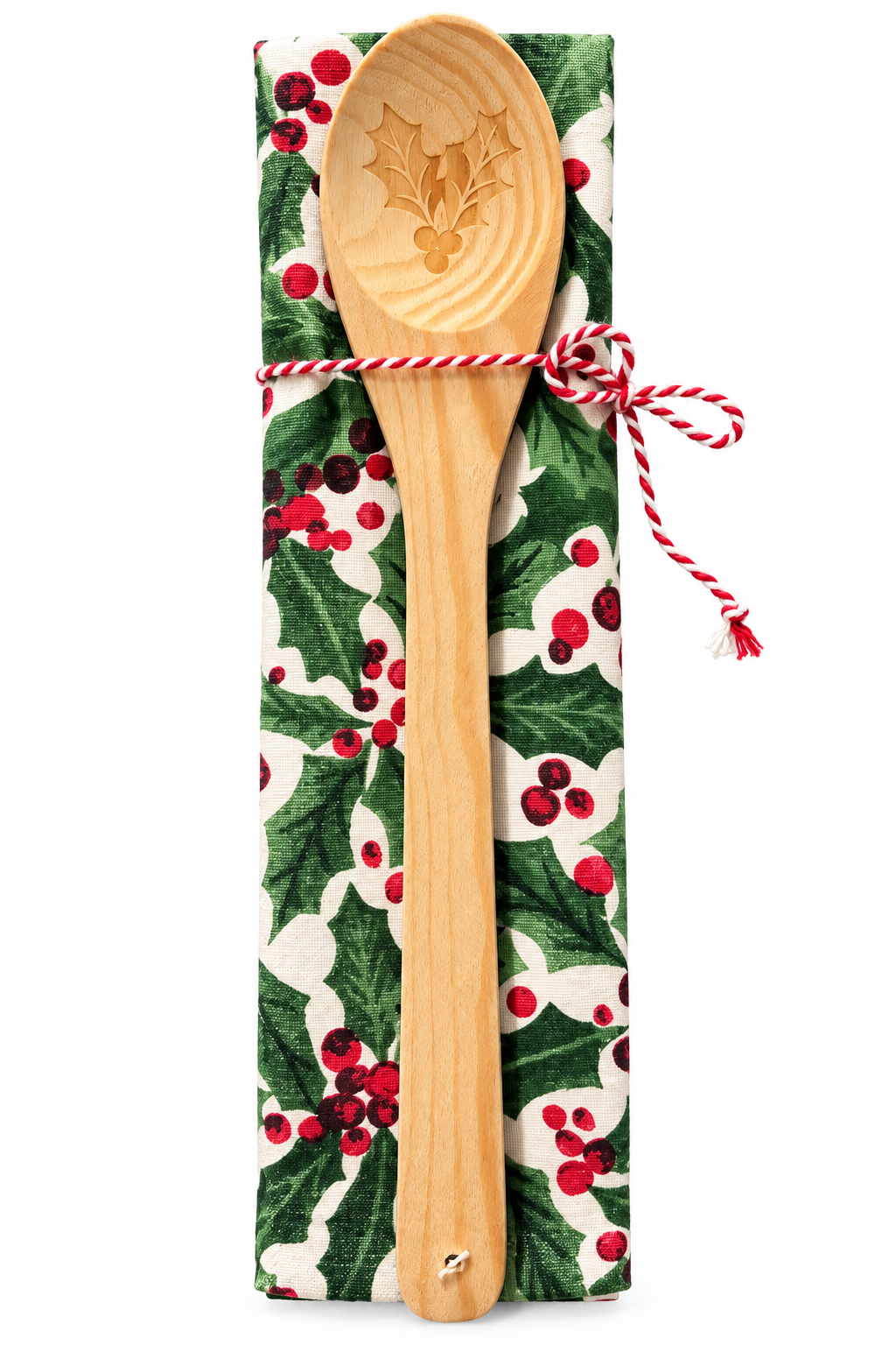 Holly Holiday Kitchen Towel & Wooden Spoon Set