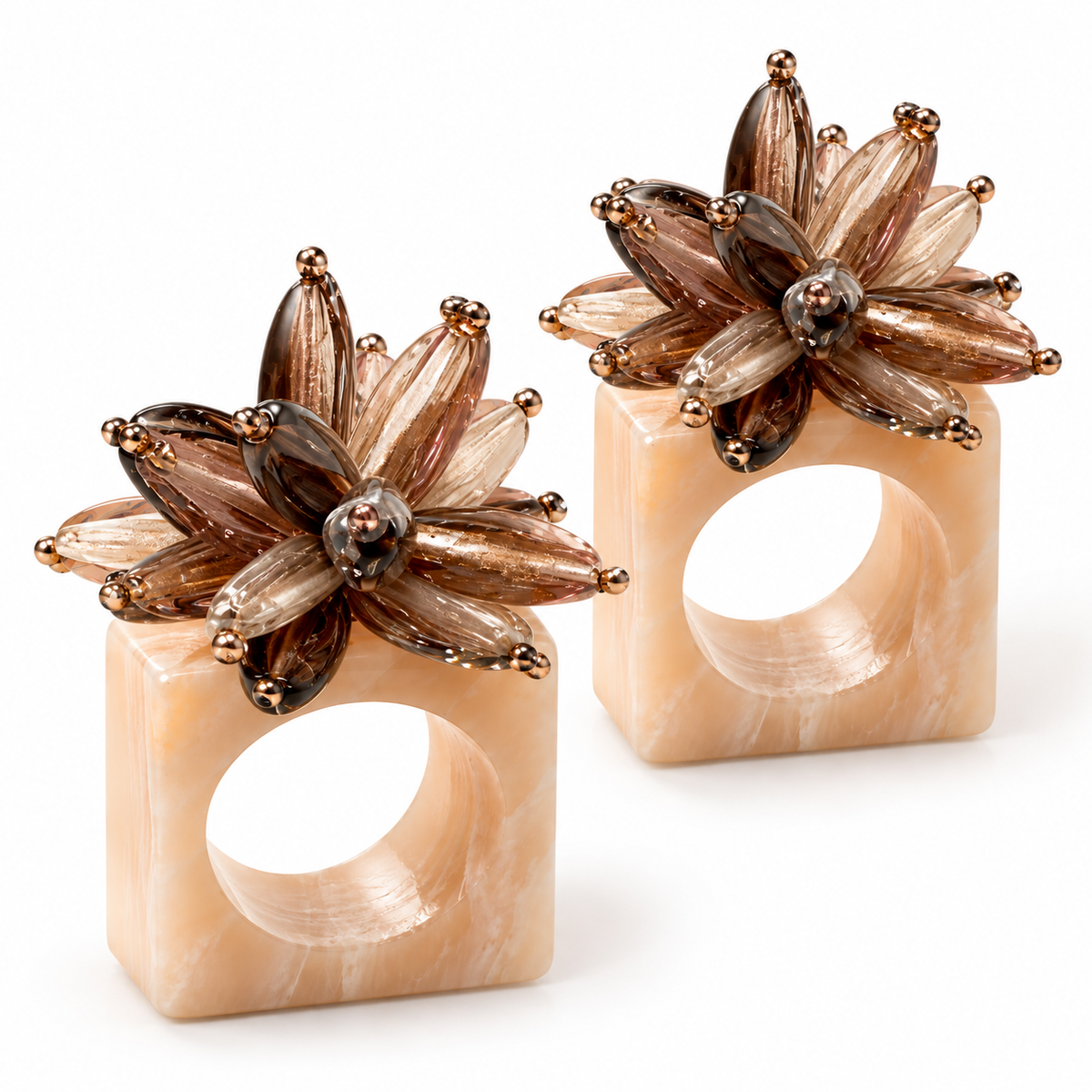 Champagne Floral Napkin Ring - Set de 2