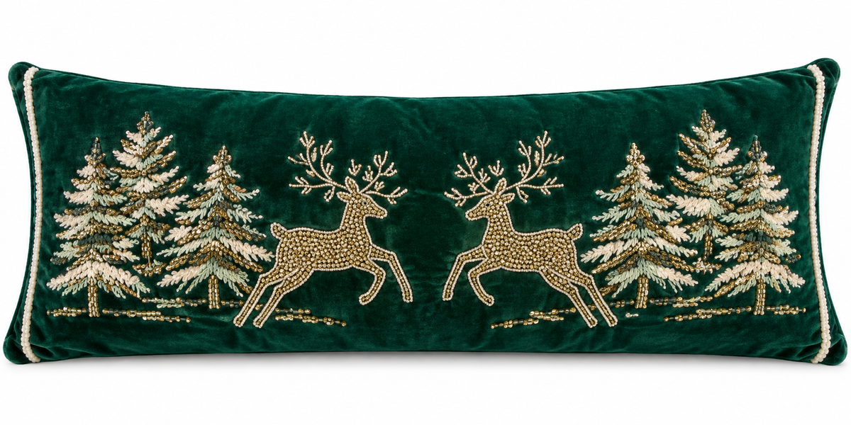 Emerald Forest Reindeer Pillow – Large