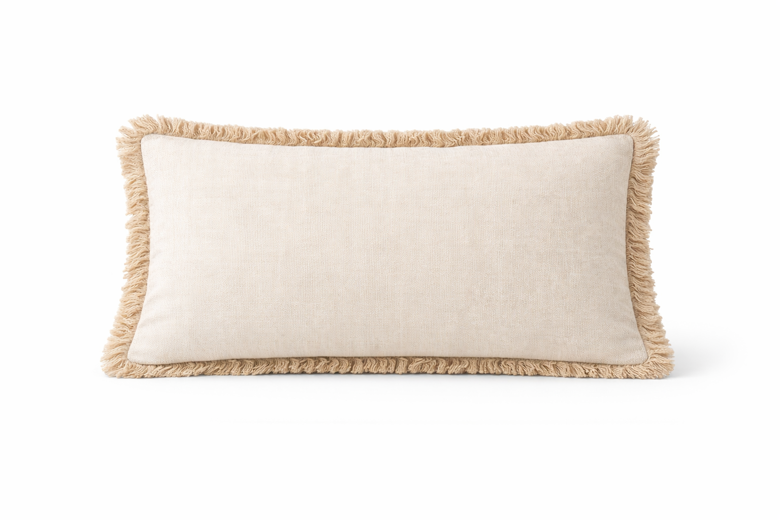 Cojín Lumbar Decorativo con Flecos – Tono Taupe Natural (50 × 30 cm)