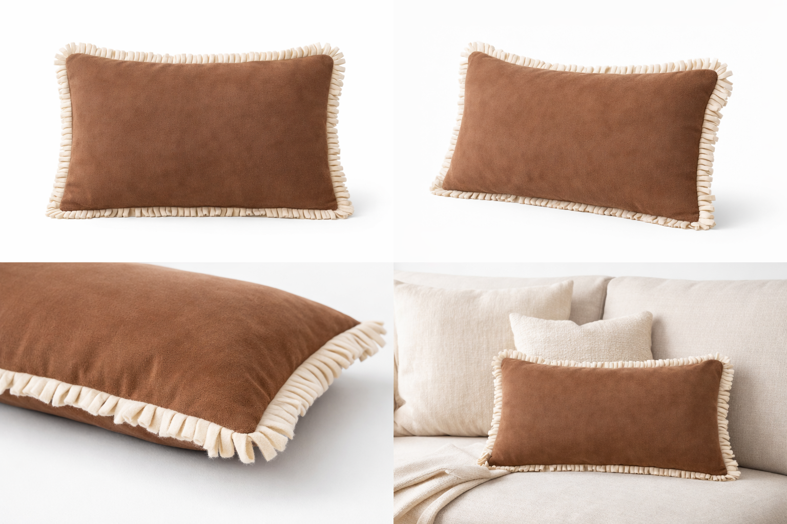 Cojín Lumbar Decorativo con Flecos – Tono Caramelo (50 × 30 cm)